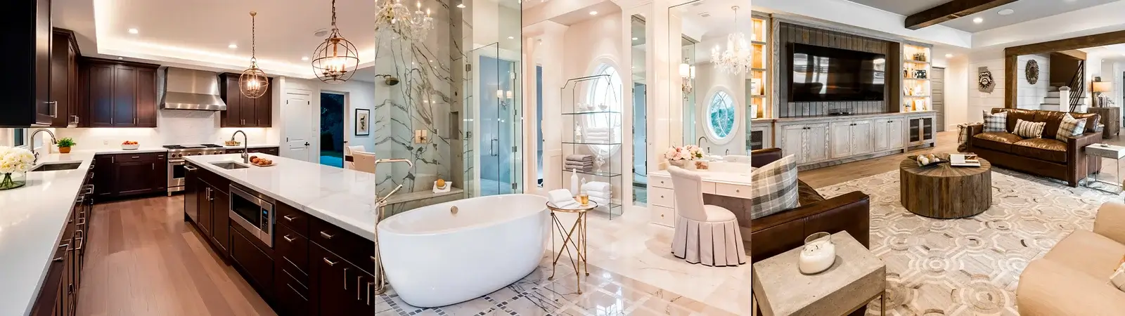 A high-quality, architectural photograph of a luxurious, modern bathroom situated in a basement, seamlessly integrated with a sleek, high-end kitchen.