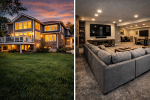 Comparison image of a home addition and basement remodel in Maryland, highlighting options to gain more living space, comfort, and resale value.