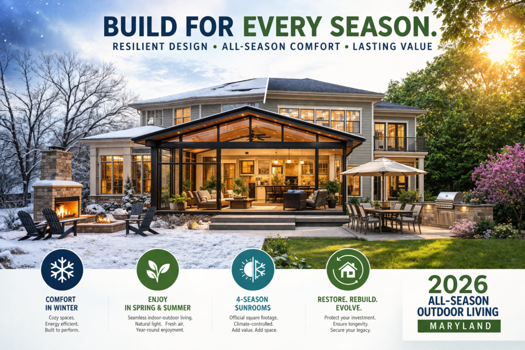 Maryland home designed for every season with a 4-season sunroom, resilient outdoor living space, and climate-ready remodeling features for comfort and longevity in 2026.