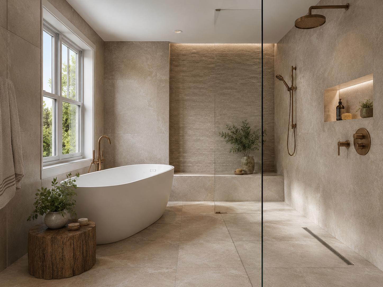 Spa-style wet room bathroom remodel with curbless shower in a Maryland home