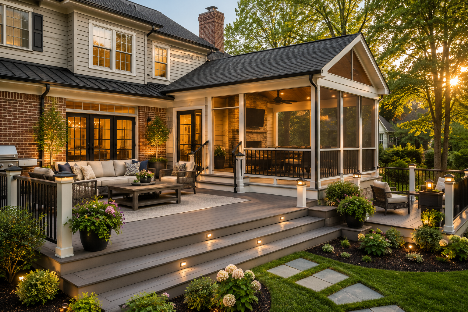 Custom deck and screened porch cost comparison in a Maryland backyard