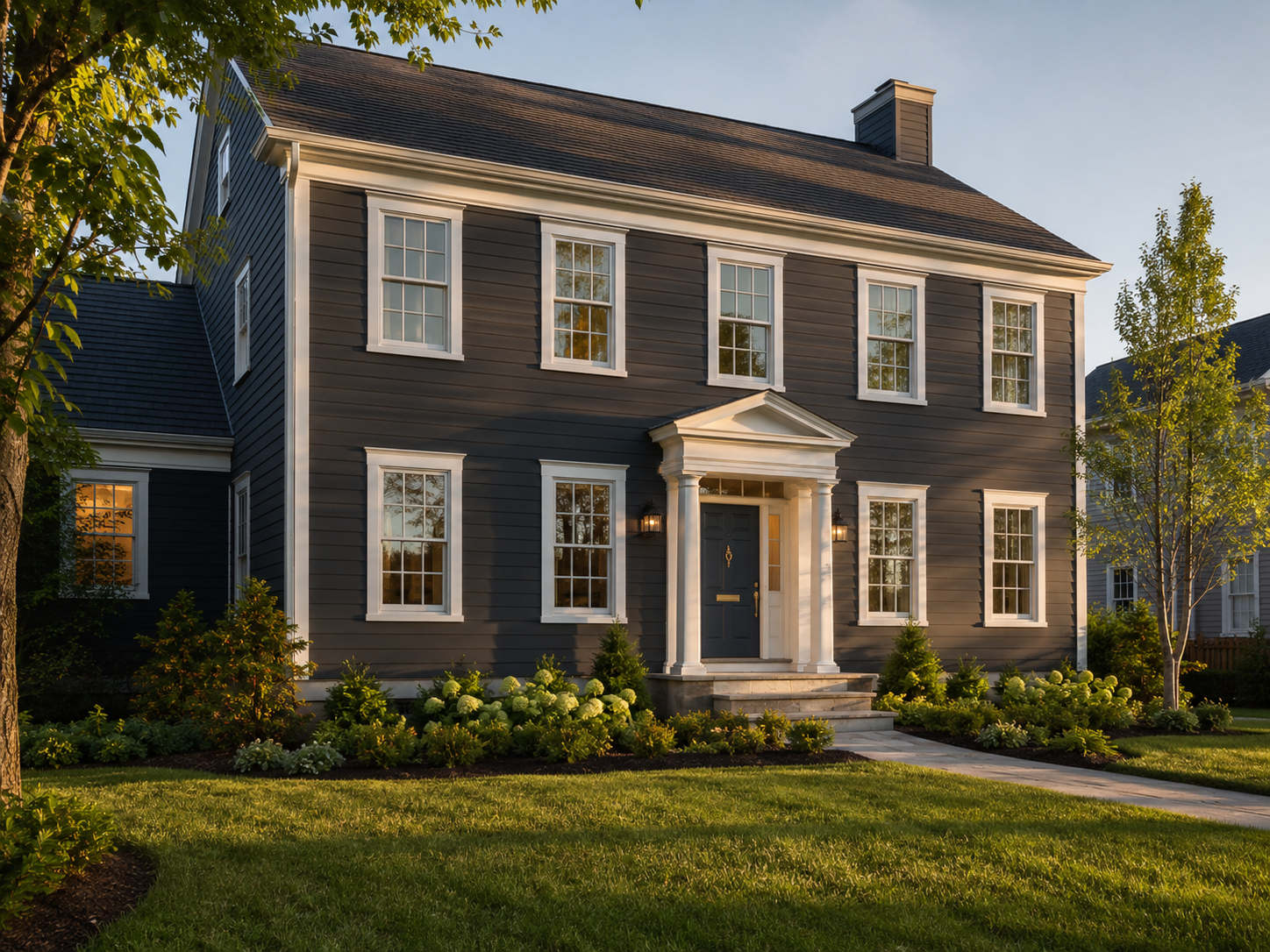 Low-maintenance fiber cement siding on a Colonial home in Maryland