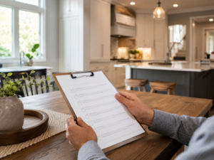Homeowner reviewing contractor checklist before remodeling project in Maryland