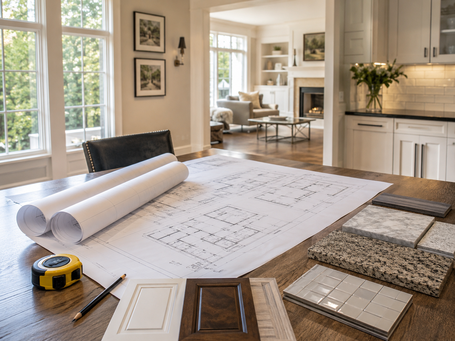 H&C Construction design-build consultation with project materials in a Maryland home