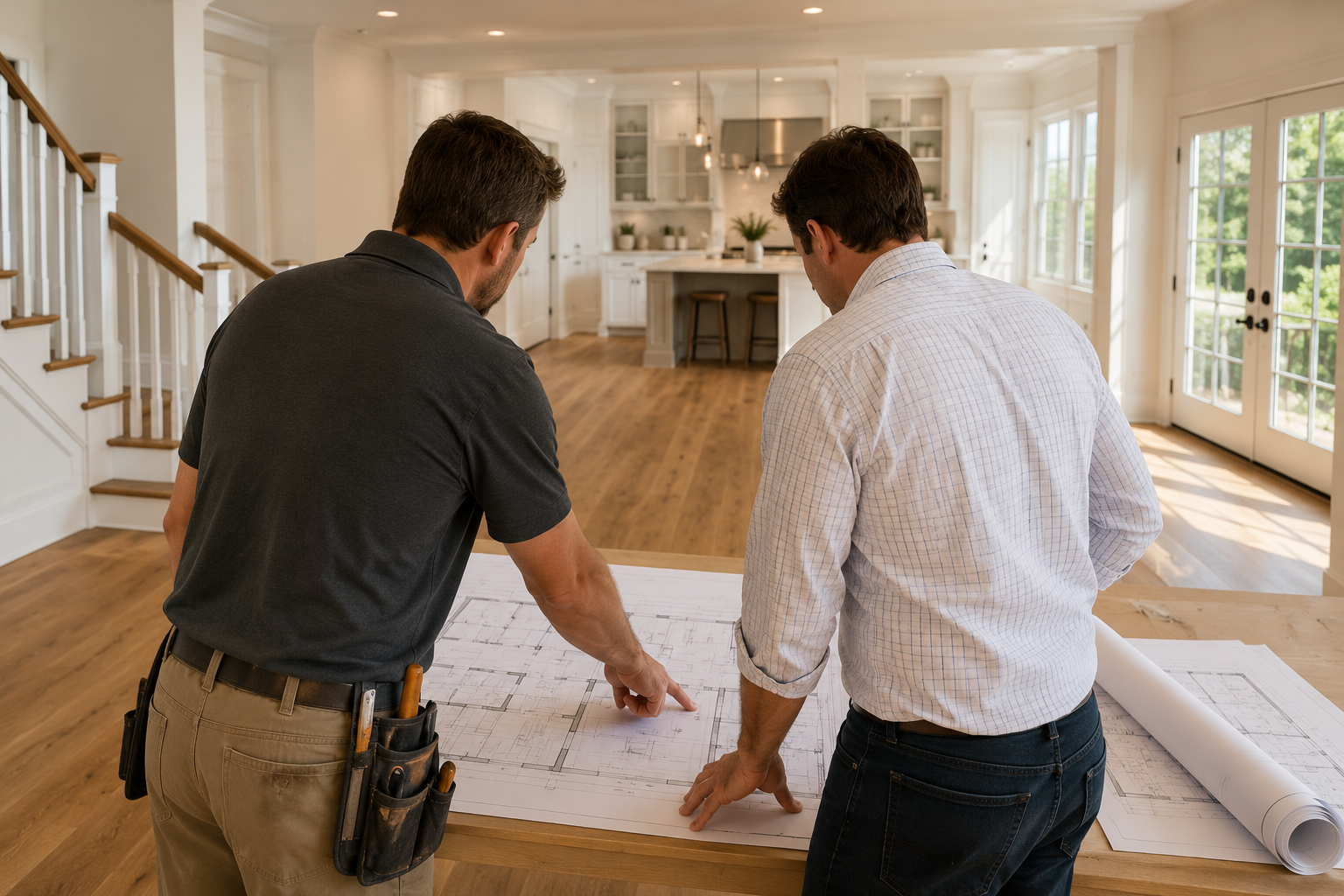 Professional remodeling contractor reviewing plans with a homeowner in Maryland