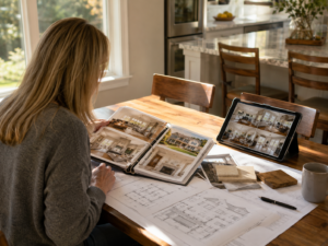 Maryland homeowner reviewing contractor credentials and portfolio before signing a remodeling contract