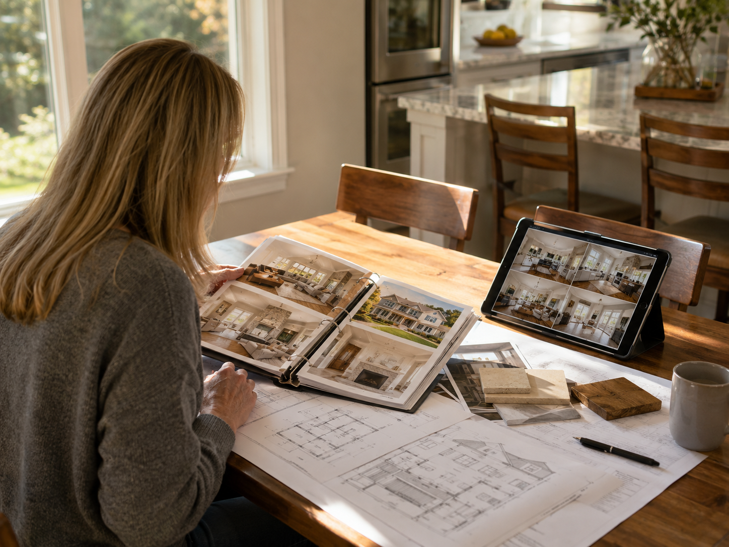 Maryland homeowner reviewing contractor credentials and portfolio before signing a remodeling contract