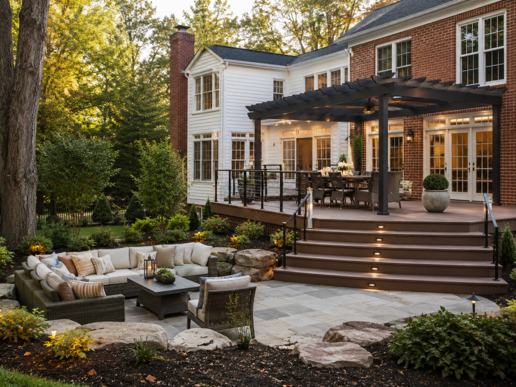 Custom composite deck and screened porch addition on a Maryland home