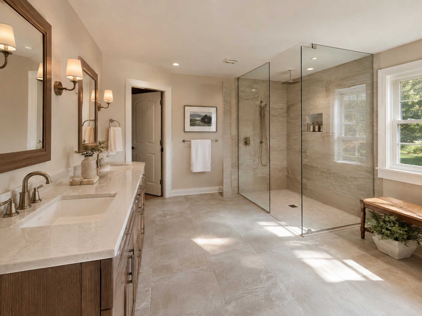 Bathroom remodeling project in a Fairfax Virginia home with curbless walk-in shower