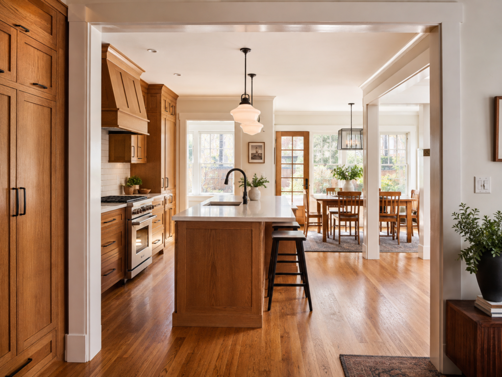 Kitchen remodeling project in an Old Town Alexandria Virginia home with renovated galley layout