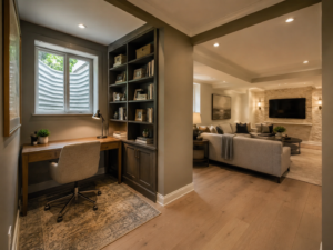 Finished basement with home office in a Vienna, Virginia home