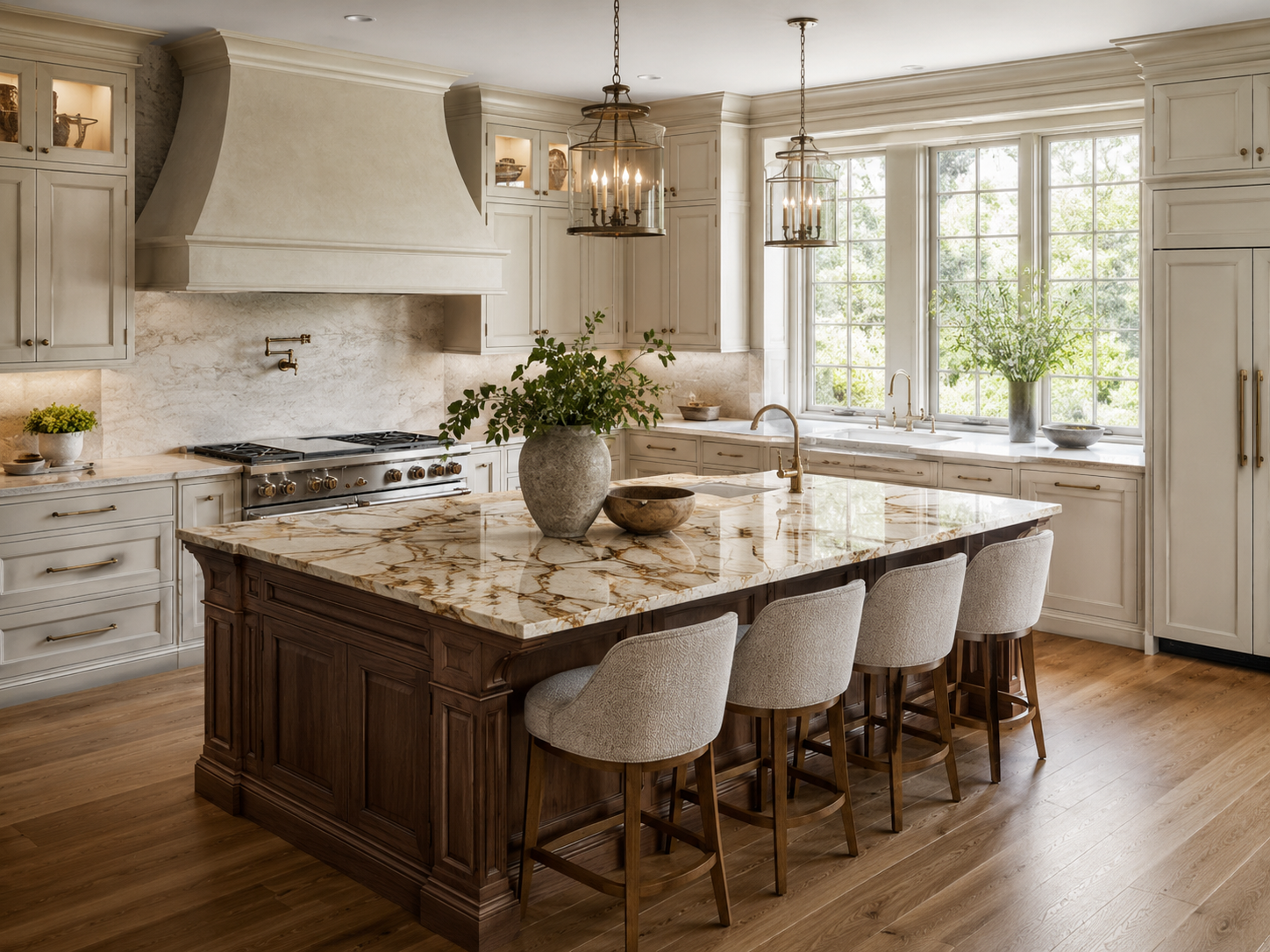 Luxury kitchen with custom cabinetry and island in a Potomac, Maryland estate home