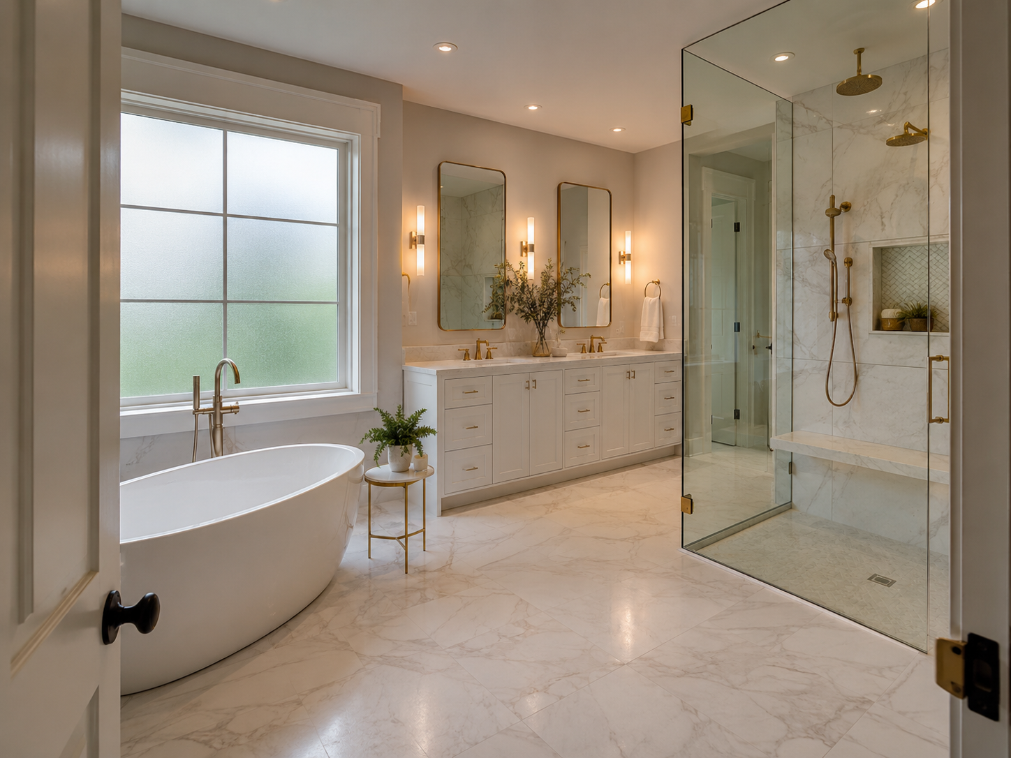 Bathroom remodeling project in a Bethesda Maryland home with luxury primary suite curbless shower