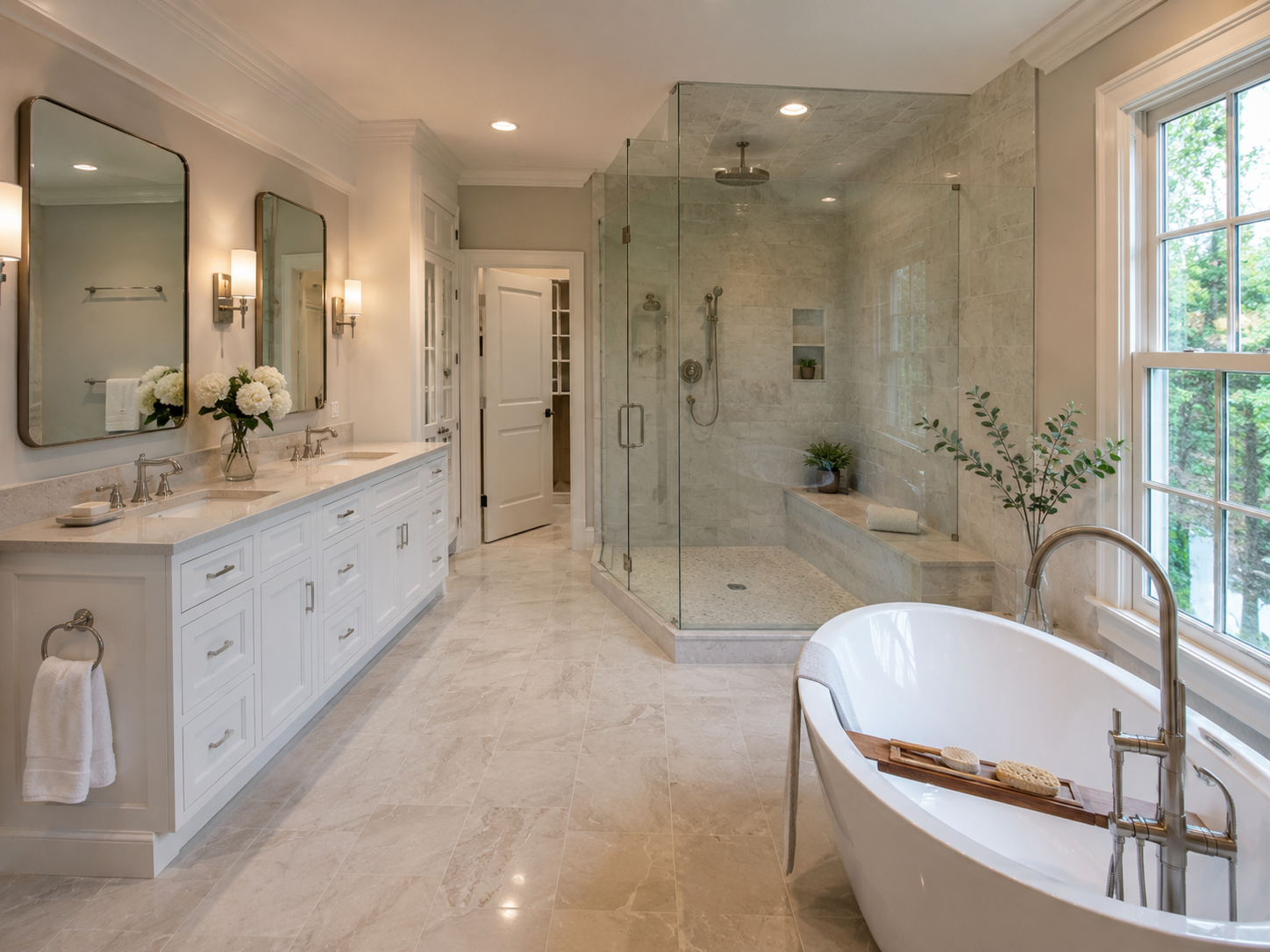 Bathroom remodeling project in a McLean Virginia home with luxury primary suite curbless shower