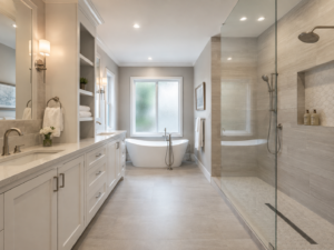 Bathroom remodeling project in an Arlington Virginia home with spa-style primary suite renovation