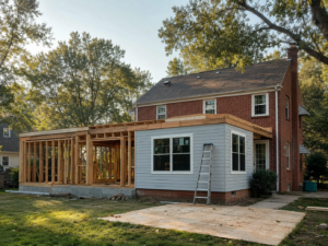 Single-story home addition under construction in Silver Spring, Maryland
