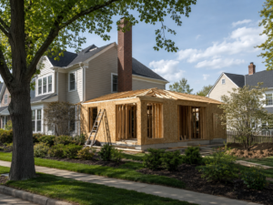 Home addition under construction on a single-family house in Gaithersburg, Maryland