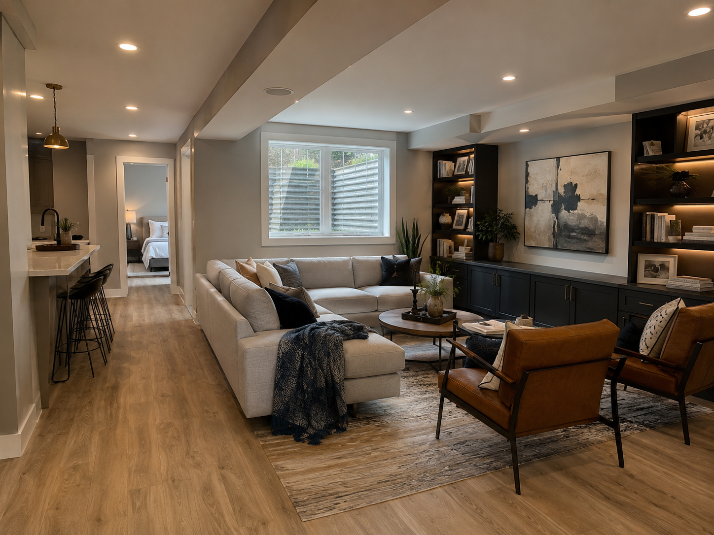 Finished basement remodel in a Silver Spring Maryland home with egress window