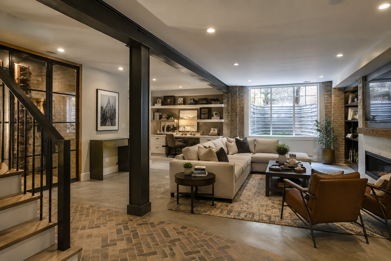 Finished basement remodel in an Arlington Virginia home with egress window and home office