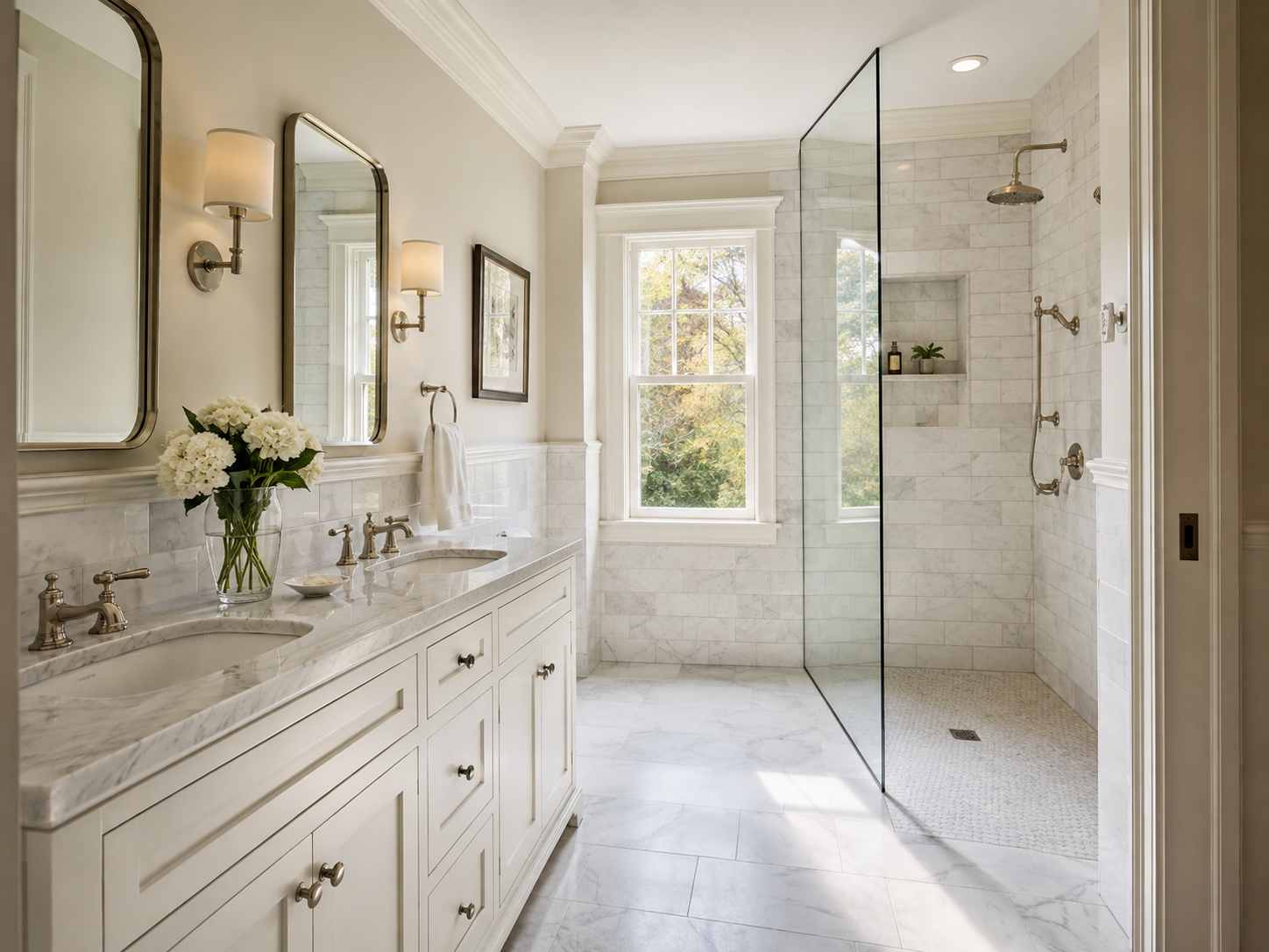 Bathroom remodeling project in a Chevy Chase Maryland historic Colonial home with spa primary suite