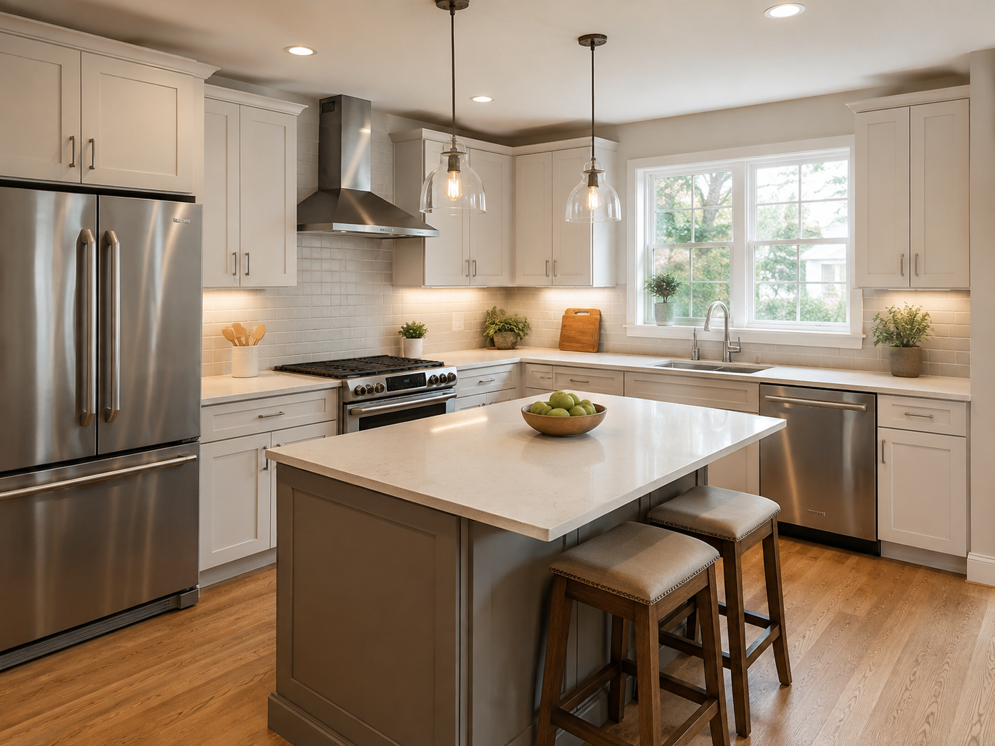 Remodeled kitchen with island in a Silver Spring, Maryland home