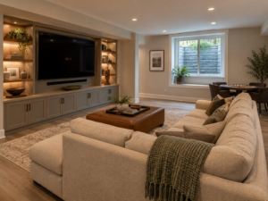 Finished basement recreation room in a Herndon, Virginia home
