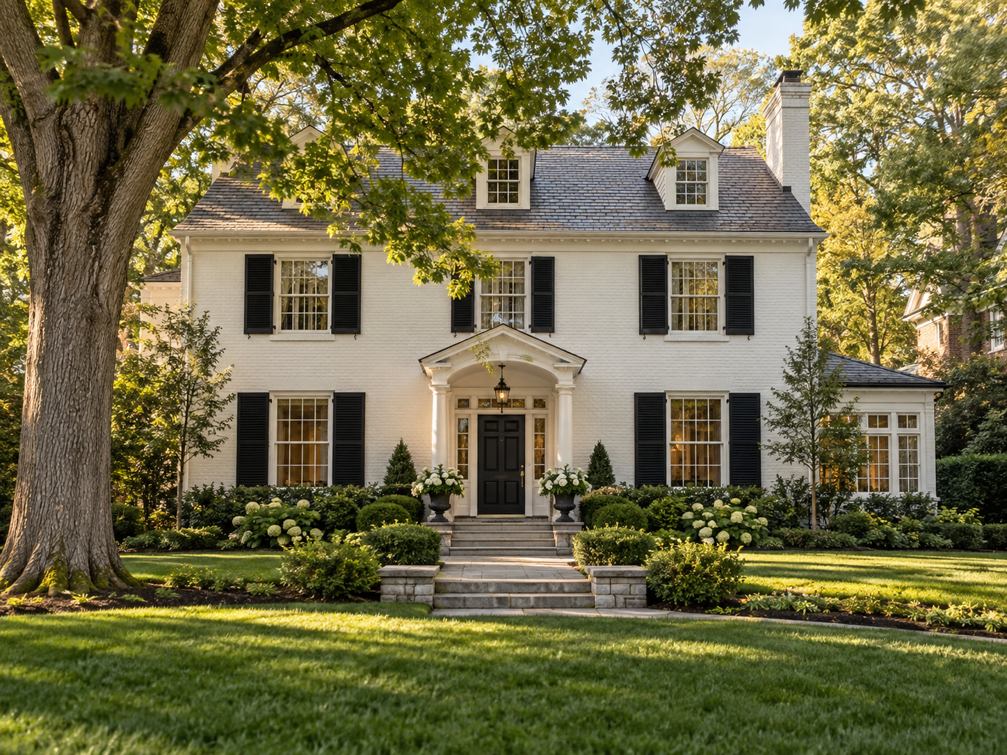 Renovated Colonial Revival home exterior in Chevy Chase Village, Maryland