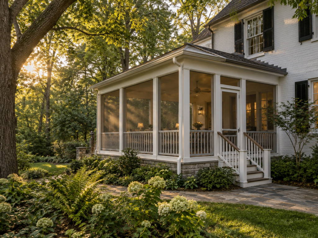 Screened porch addition on a historic home in Kensington, Maryland