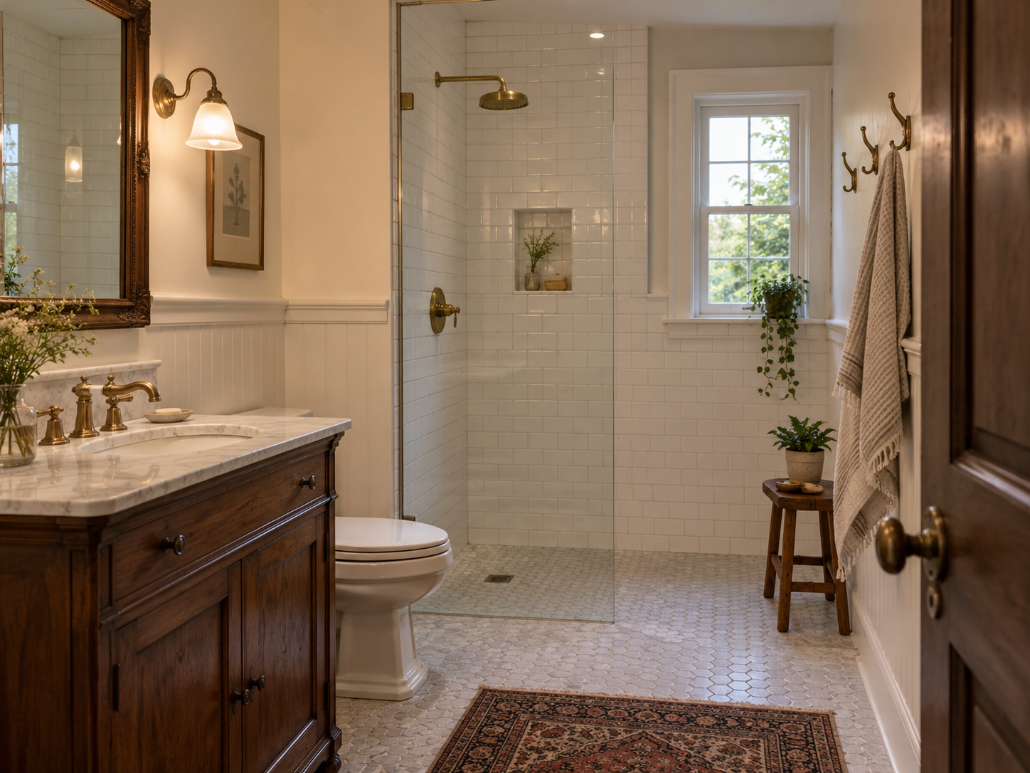 Remodeled bathroom with walk-in shower in a historic Takoma Park, Maryland home