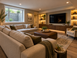 Finished basement with egress window in a Montgomery Village, Maryland home
