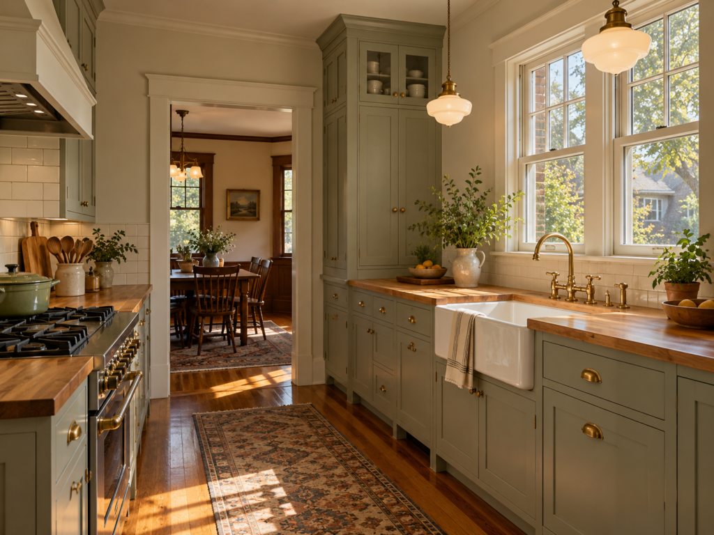 Remodeled Takoma Park, Maryland bungalow kitchen with shaker cabinets and butcher-block counters