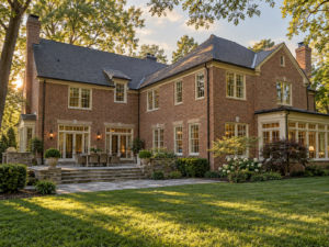 Vienna, Virginia brick home with a two-story rear addition matching the original roofline