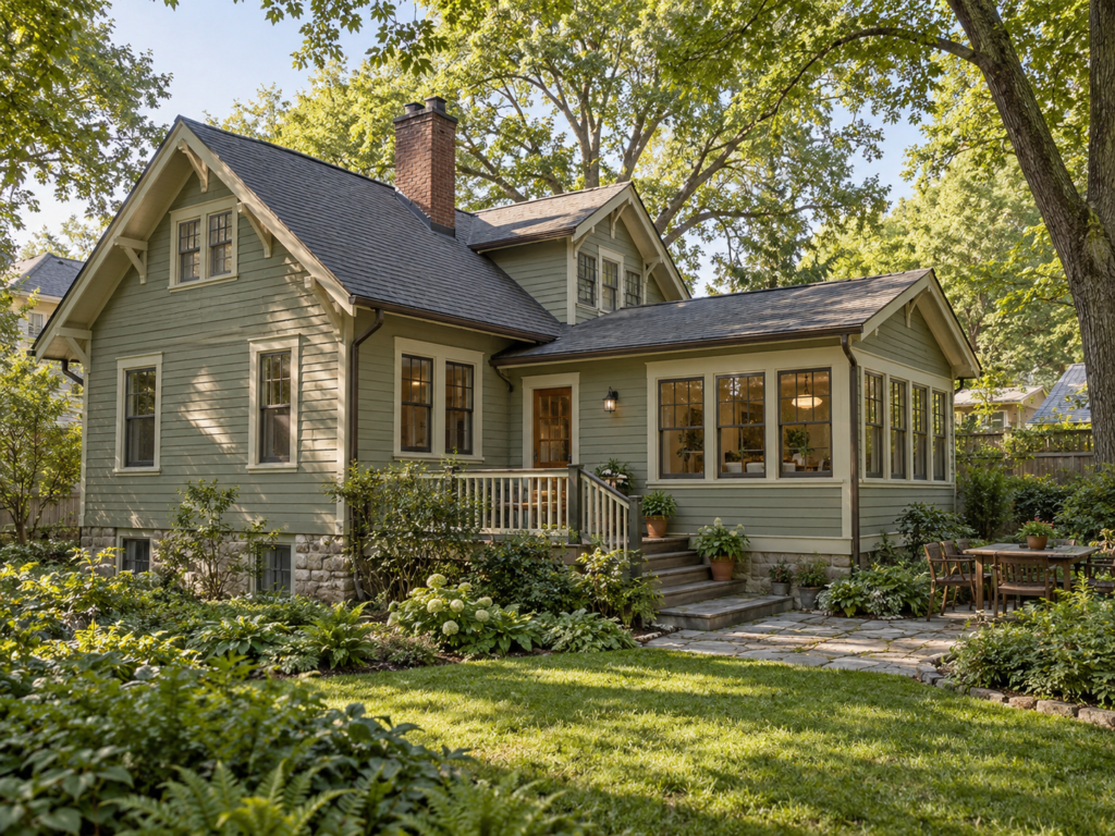 A Takoma Park, Maryland bungalow with a rear addition that matches the original siding and roofline